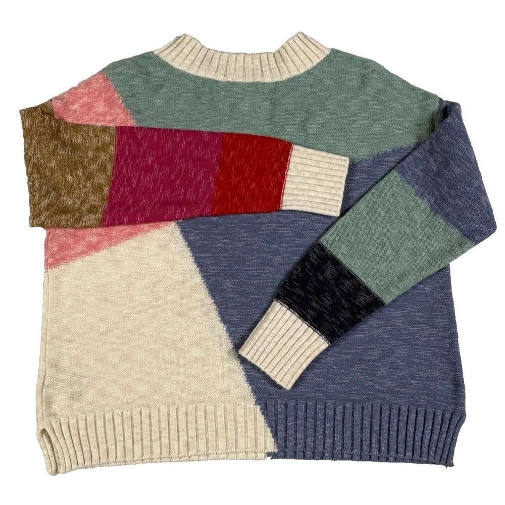 NIC+ZOE Sweater Womens M Geometric Colorblock Cotton Blend Art To Wear Pullover - Picture 2 of 16